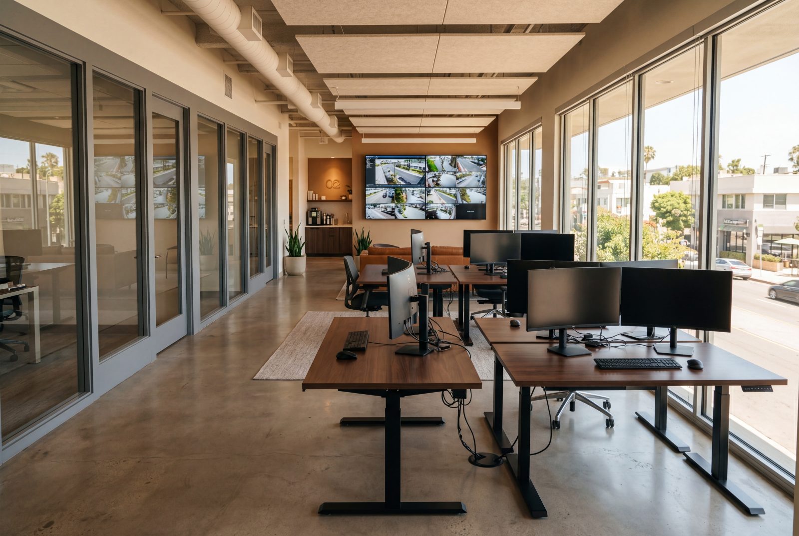 NextGen Coastal property management team workspace in coastal California, light-filled office with ocean view, ready for the next team member