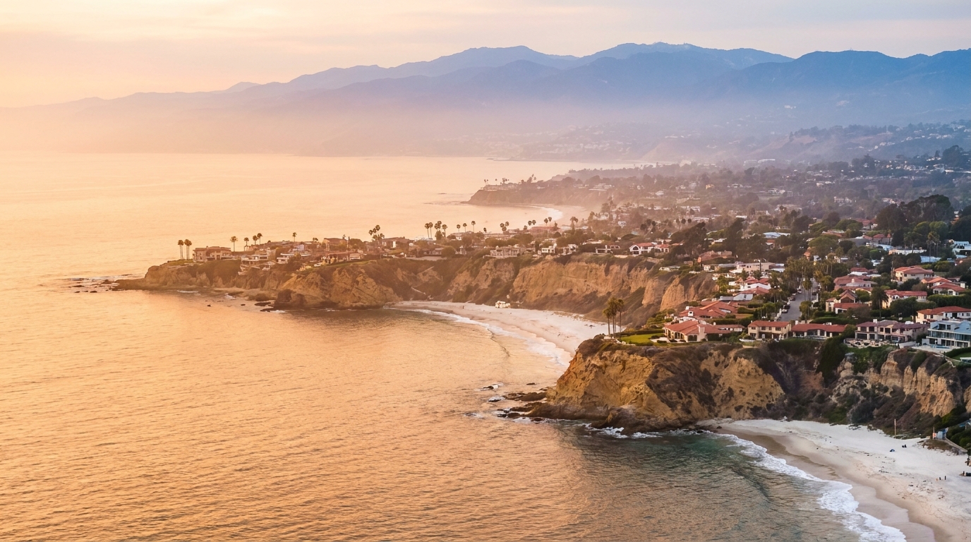 NextGen Coastal service area, aerial view of California coastline covering 36 cities across Santa Barbara, Ventura, LA, Orange, and San Diego counties