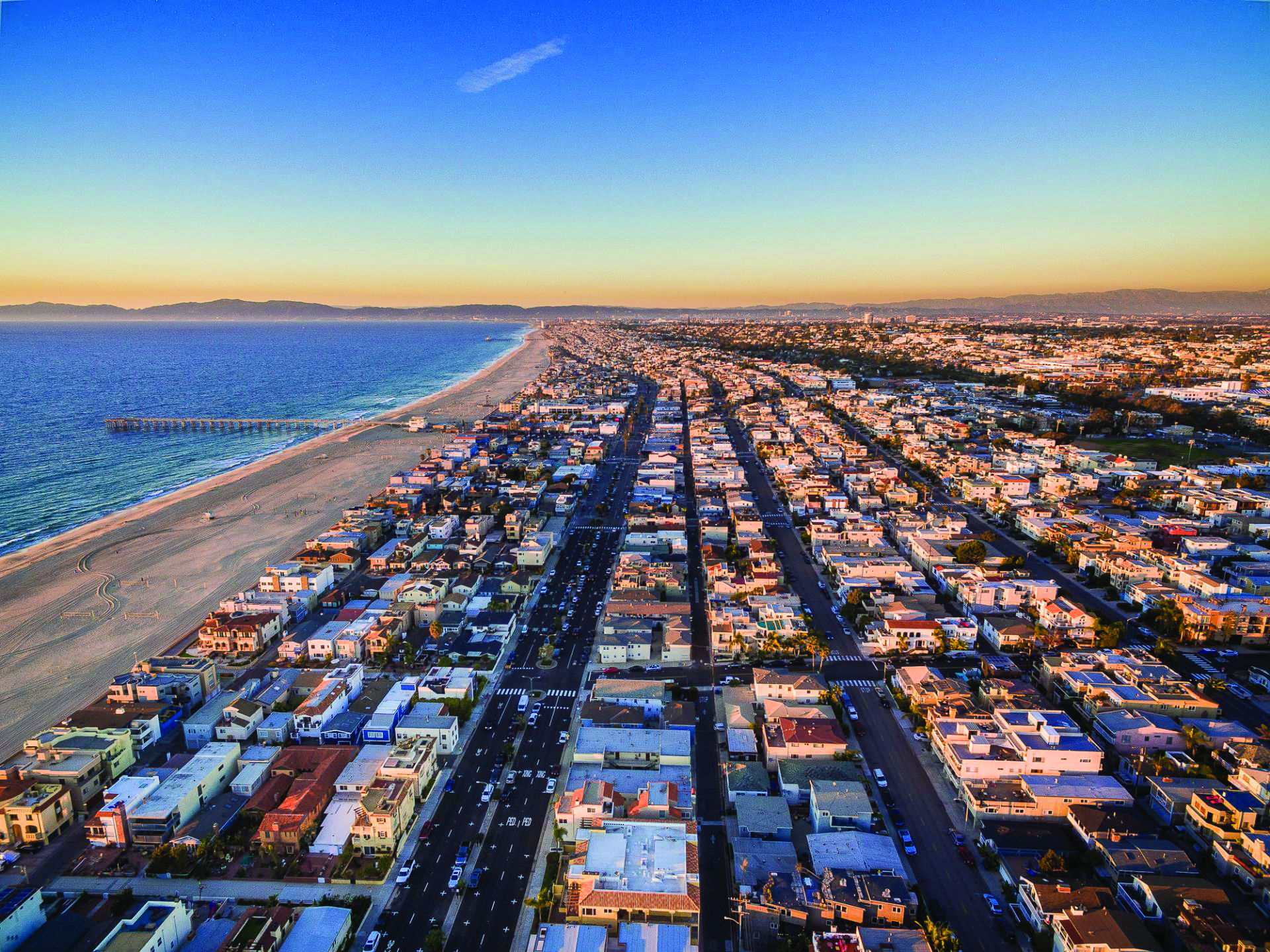 Aerial view of Hermosa Beach, Los Angeles County, coastal California property management by NextGen Coastal at fees from 3.9%