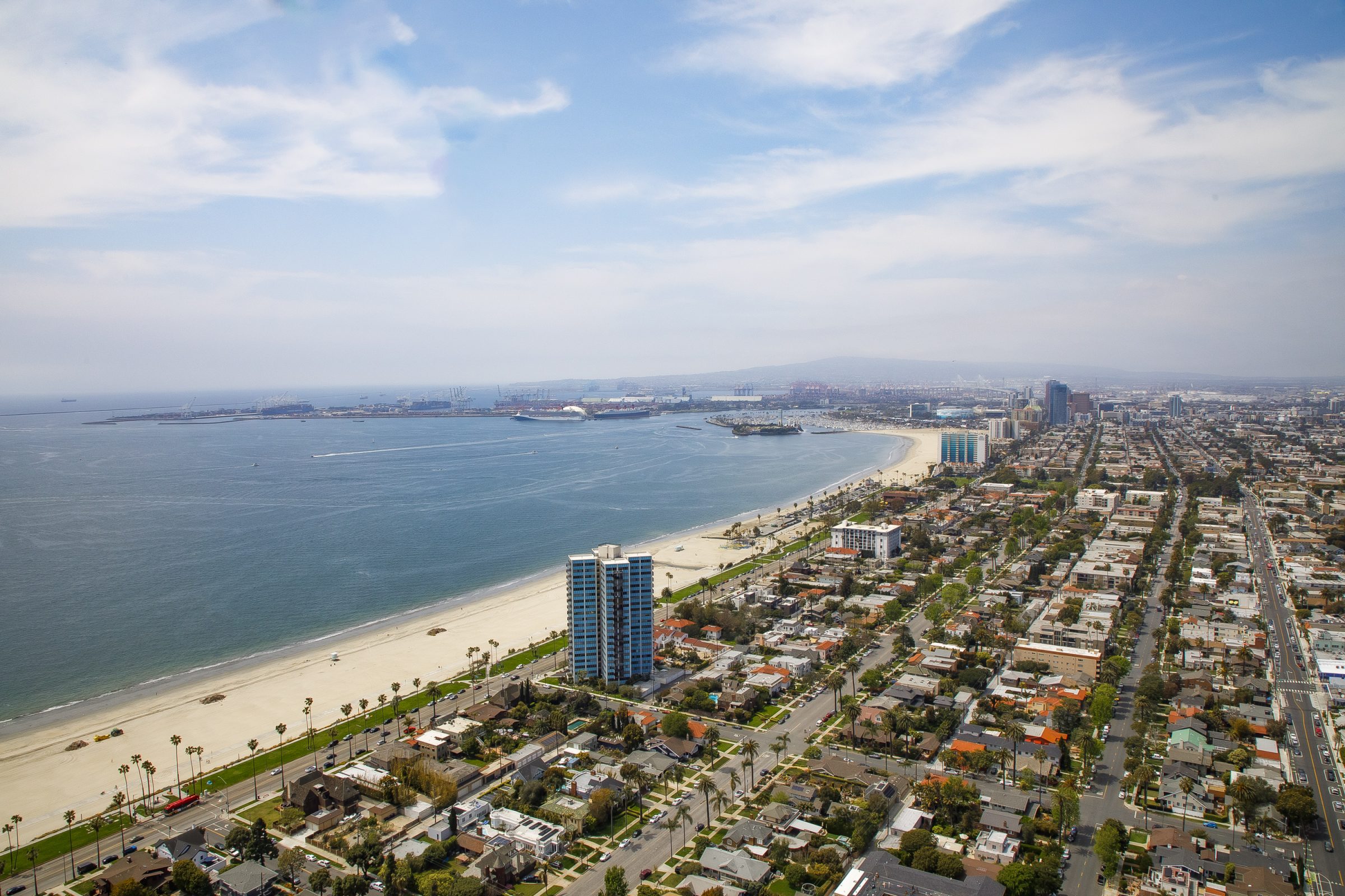 Aerial view of Long Beach, Los Angeles County, coastal California property management by NextGen Coastal at fees from 3.9%