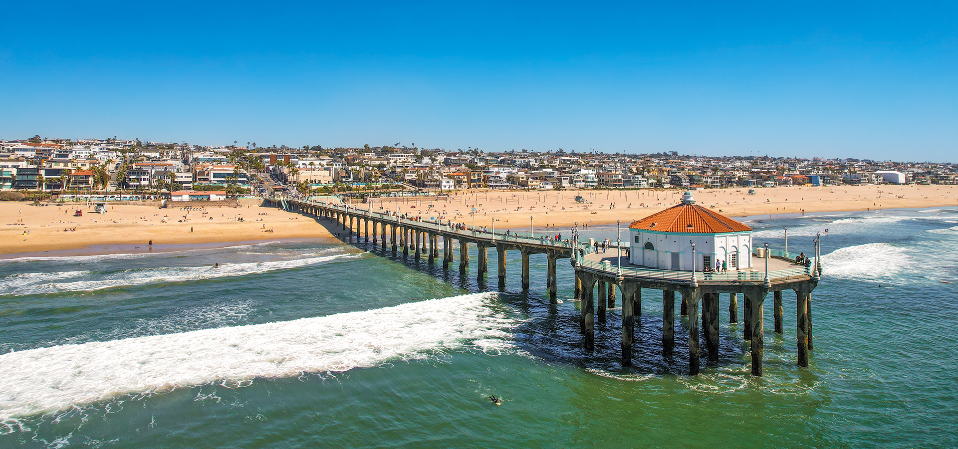 Aerial view of Manhattan Beach, Los Angeles County, coastal California property management by NextGen Coastal at fees from 3.9%