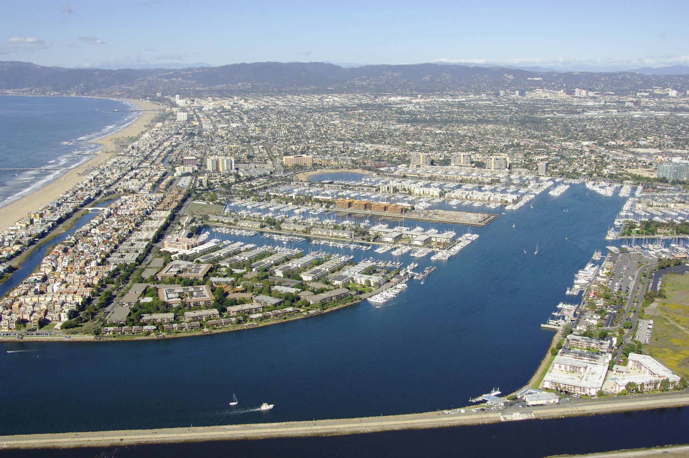 Aerial view of Marina del Rey, Los Angeles County, coastal California property management by NextGen Coastal at fees from 3.9%