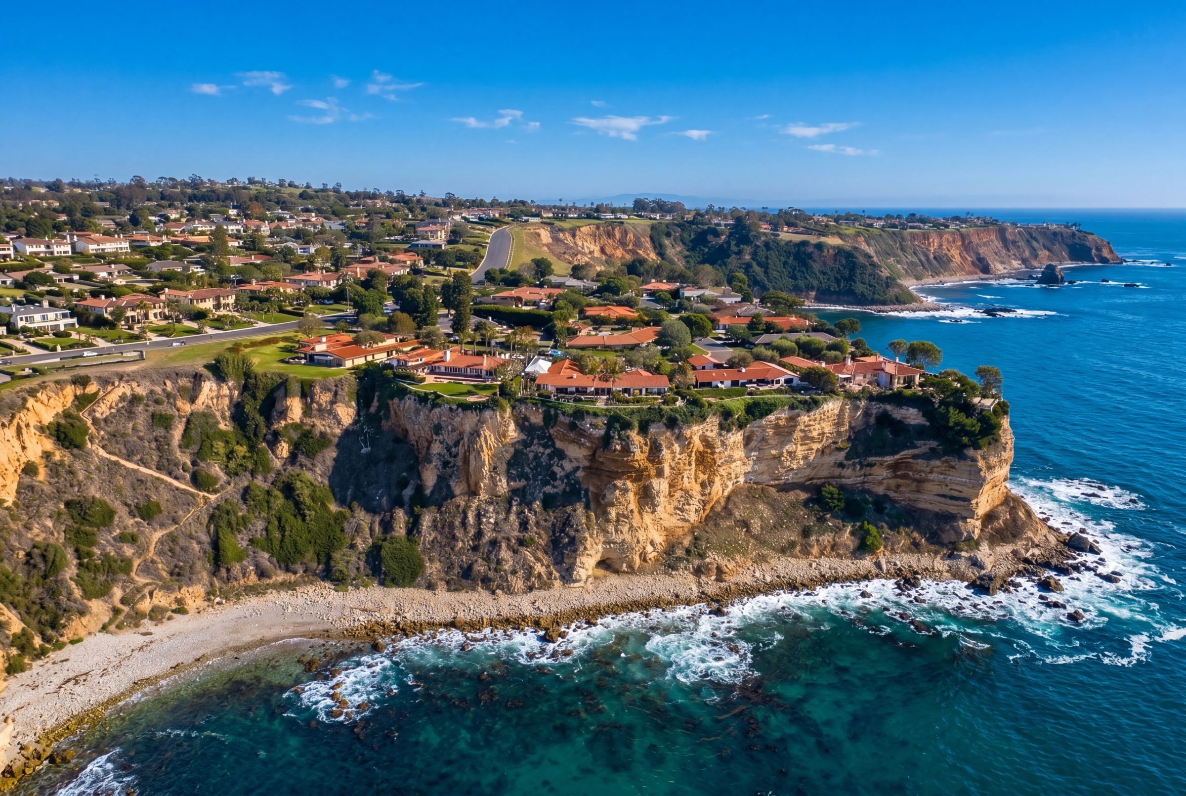 Aerial view of Palos Verdes Estates, Los Angeles County, coastal California property management by NextGen Coastal at fees from 3.9%