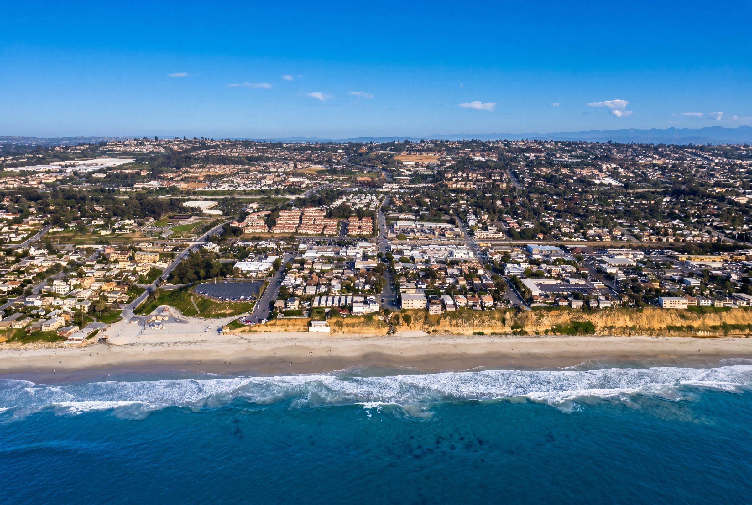 Aerial view of Encinitas, San Diego County, coastal California property management by NextGen Coastal at fees from 3.9%