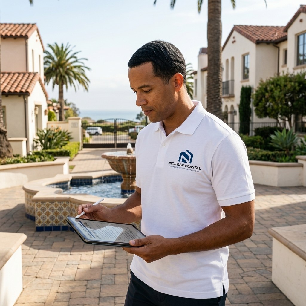 NextGen Coastal HOA community manager walking a Santa Barbara County master-planned community