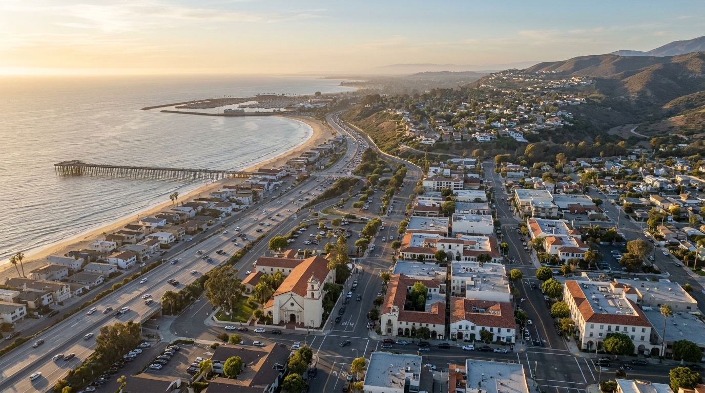 Aerial view of Ventura, Ventura County, coastal California property management by NextGen Coastal at fees from 3.9%