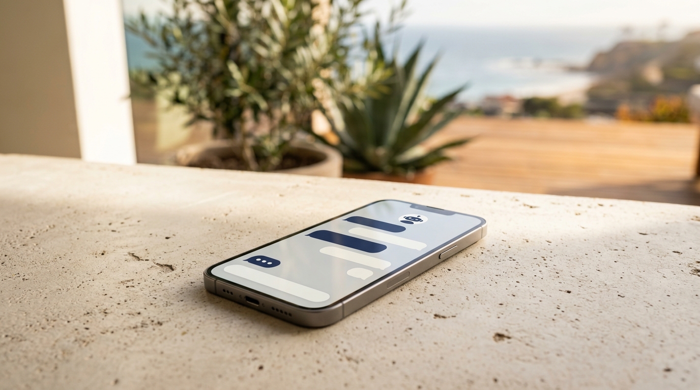 Smartphone showing AI chat conversation interface with message bubbles