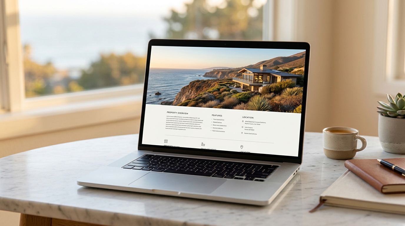 MacBook showing a beautifully designed property listing website