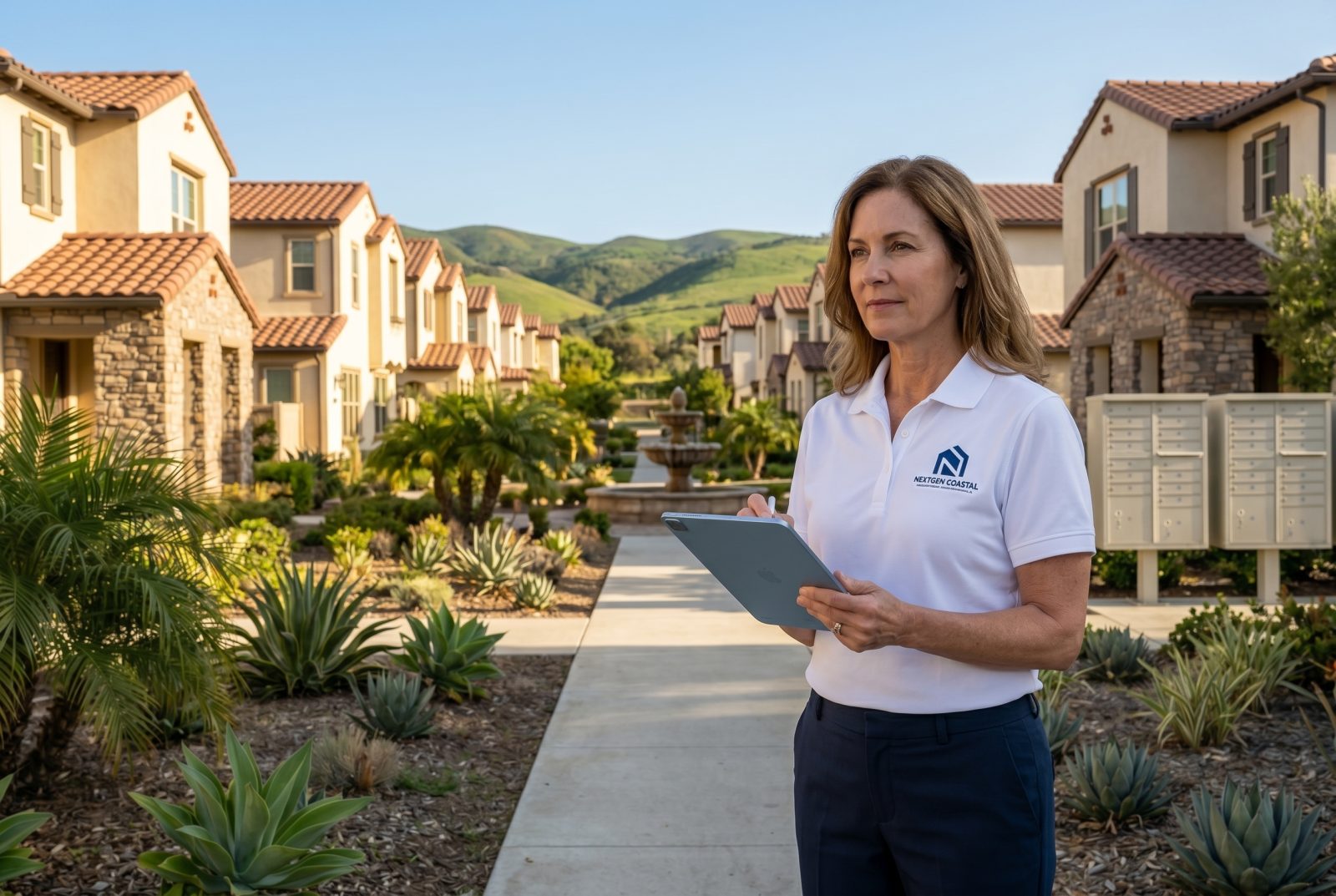 Coastal California HOA community managed by NextGen Coastal at 3.9%, Davis-Stirling compliance, reserve studies, vendor coordination, resident app