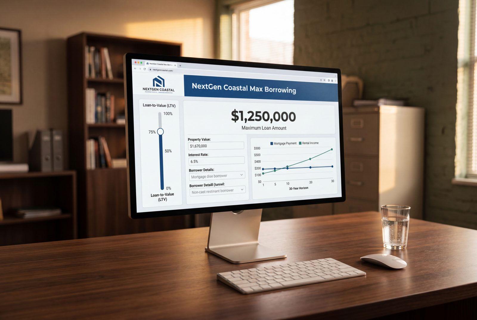 Free DSCR max borrowing calculator by NextGen Coastal, estimate the maximum loan a rental property can support at current interest rates