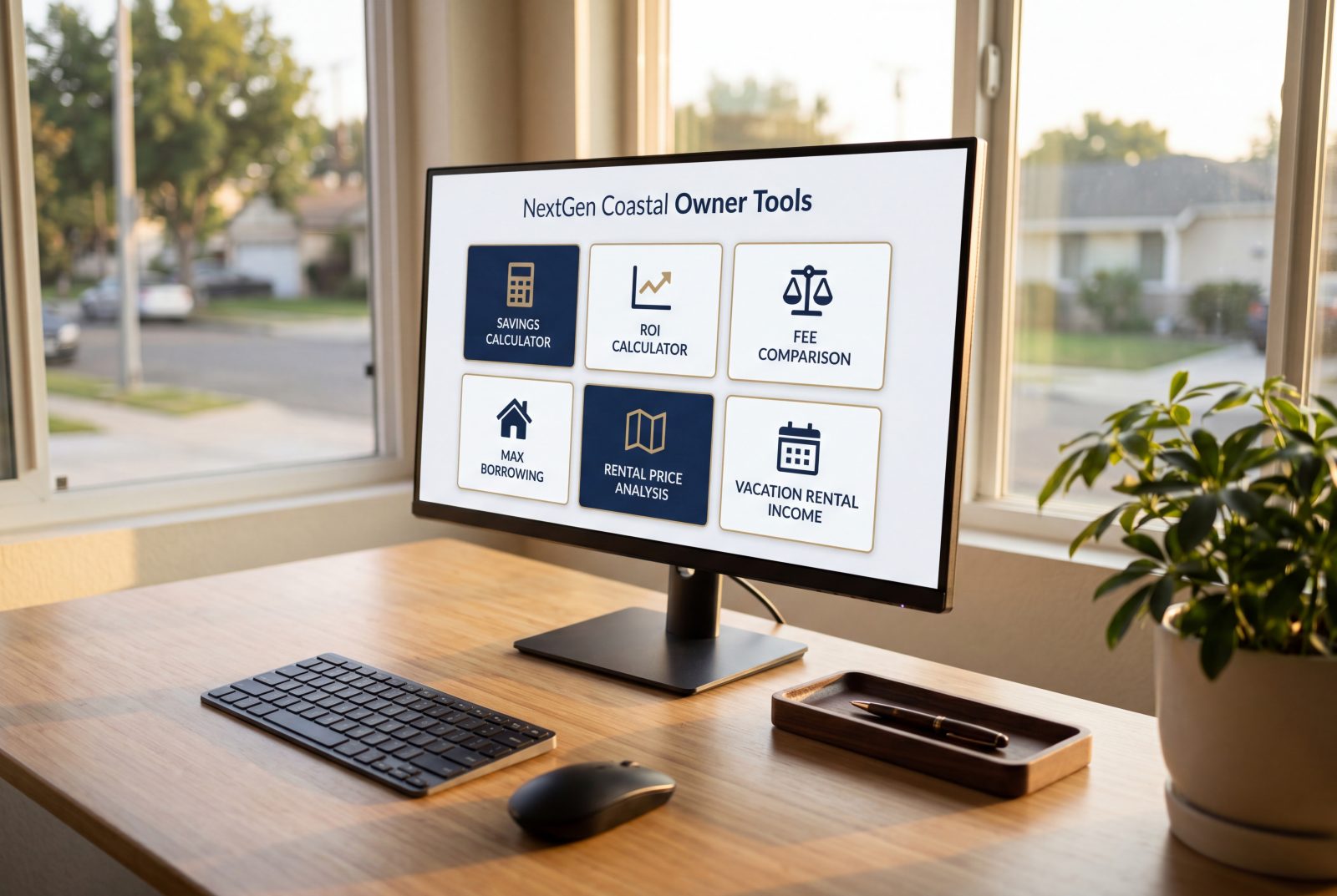 Free property management calculators by NextGen Coastal, savings, max borrowing, vacation rental income, ROI, fee comparison, rental price analysis